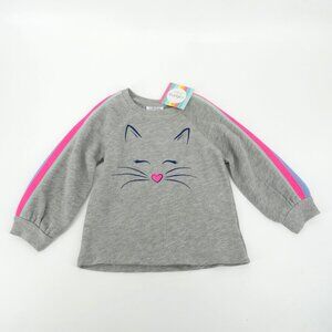 Cabana Cat Face Toddler Girls Sweatshirt Pink Blue Striped Sleeves 2T NWT $32